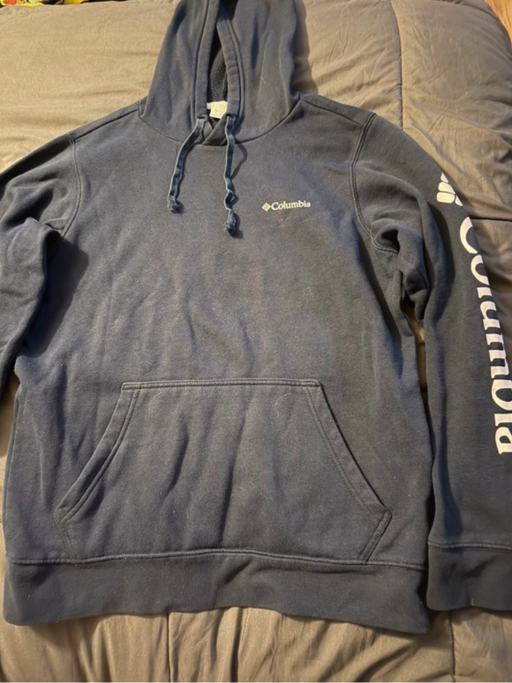 Columbia Navy Blue Pullover Hoodie with Sleeve Logo